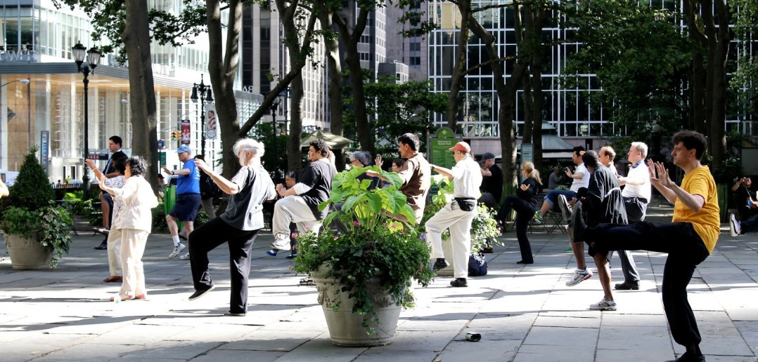 People practicing Taichi in Bryant Park, New York