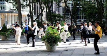 People practicing Taichi in Bryant Park, New York